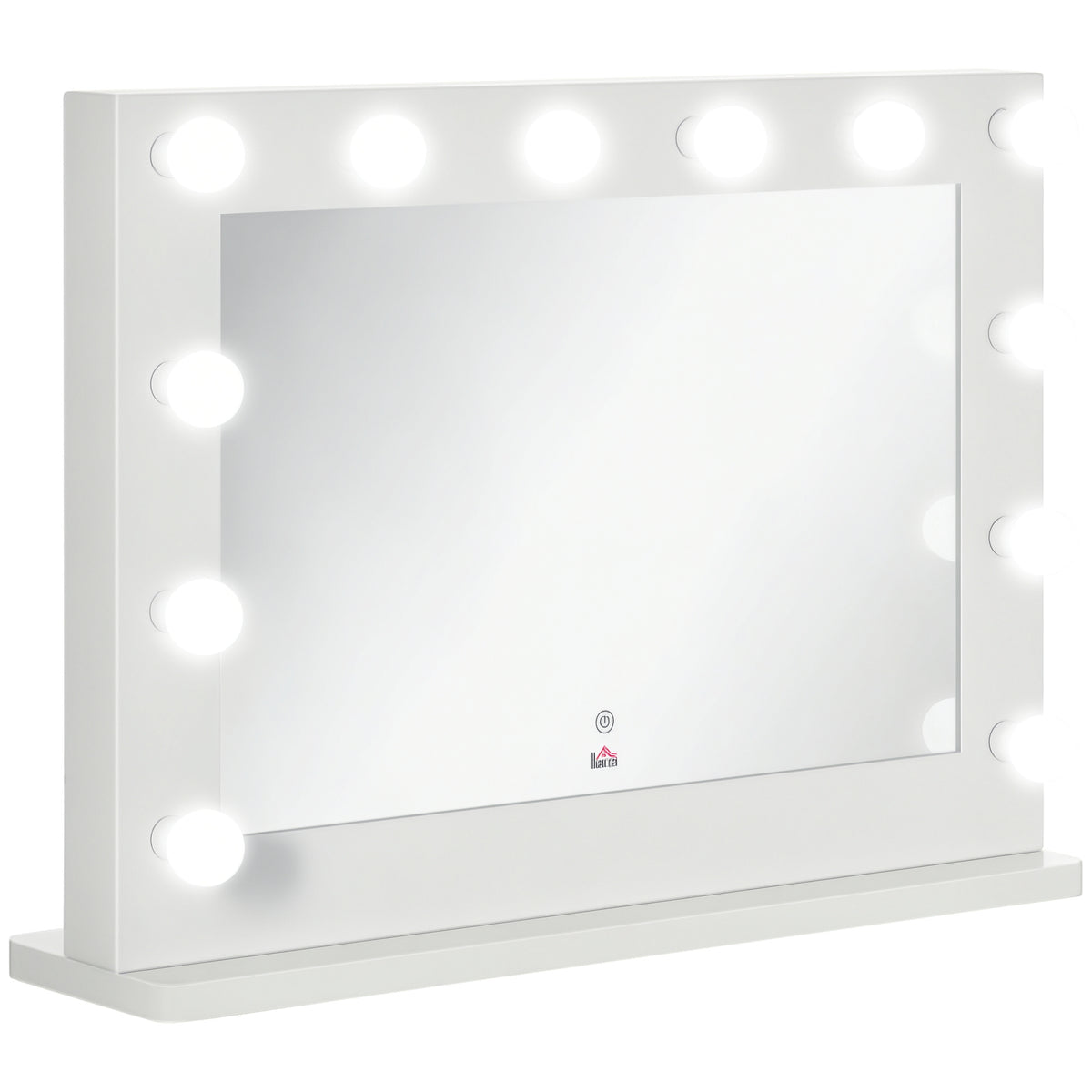 HOMCOM Hollywood Spiegel mit Beleuchtung, Touch-Steuerung, Memory-Funktion, 12 dimmbare LED-Lampen, weiß, 80 x 60 cm