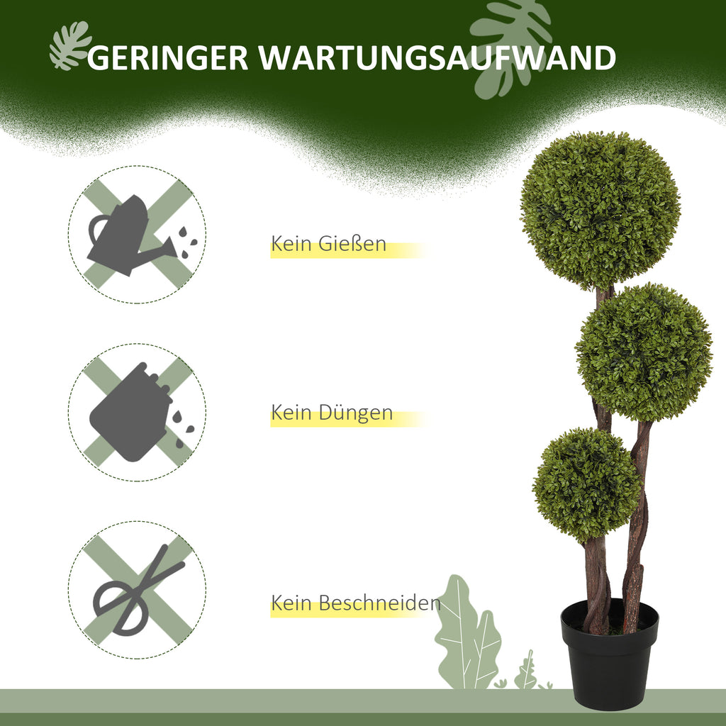 HOMCOM Künstlicher Buchsbaum, Kunstpflanze, realistisches Aussehen, Outdoor, Grün + Schwarz