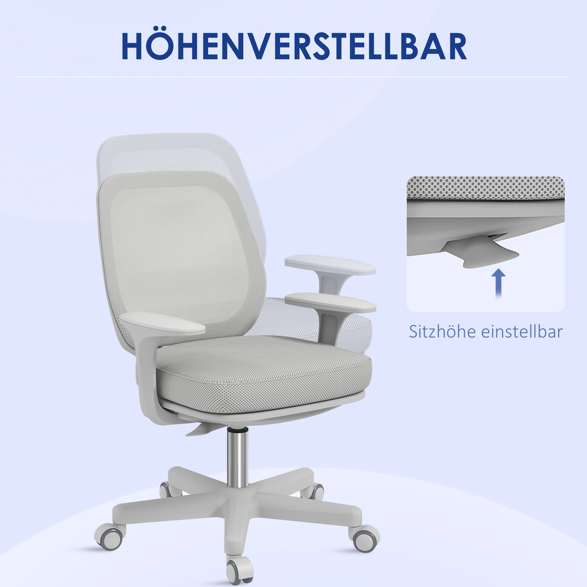 Vinsetto Bürostuhl, Ergonomisch Schreibtischstuhl mit Drehfunktion, Höhenverstellbar 55 x 48 x 82,5-94,5 cm Grau