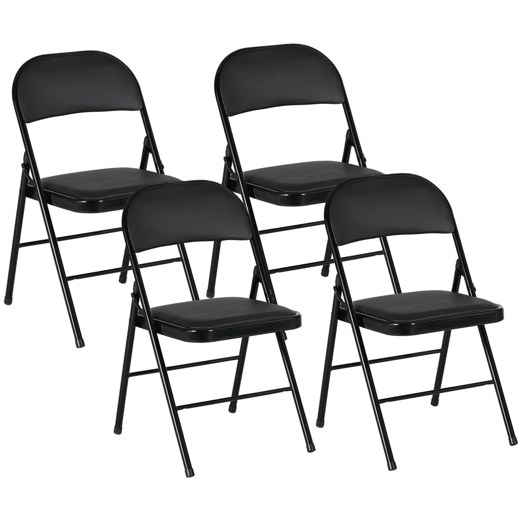 HOMCOM 4er-Set Klappstühle, Tragbare Bürostühle, Metallbeine, Faltstuhl für Büro, Empfang, Wartezimmer, Kunstleder, Schwarz