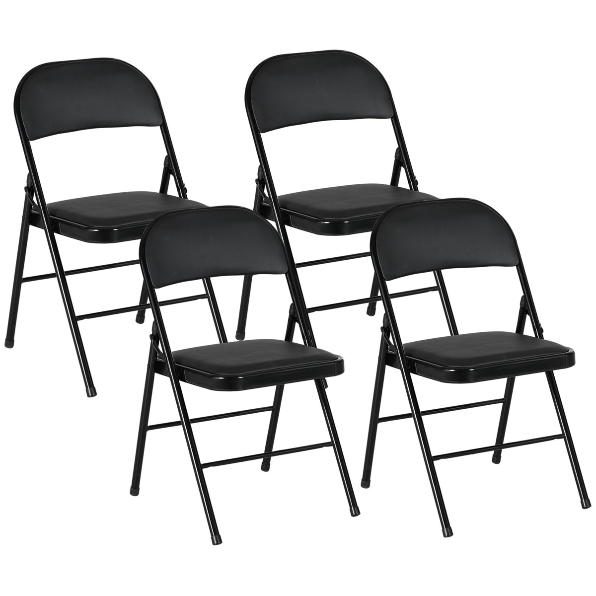 HOMCOM 4er-Set Klappstühle, Tragbare Bürostühle, Metallbeine, Faltstuhl für Büro, Empfang, Wartezimmer, Kunstleder, Schwarz