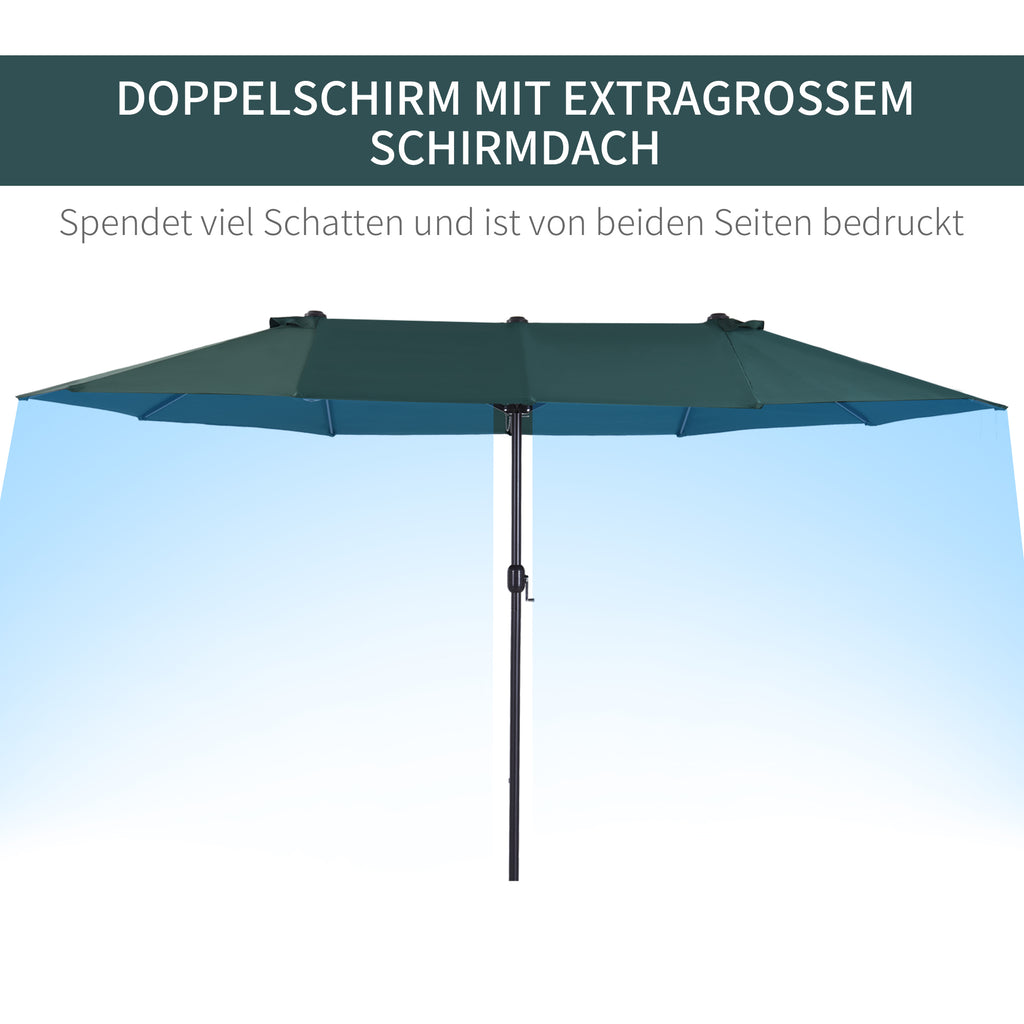 Outsunny Sonnenschirm Gartenschirm Marktschirm Doppelsonnenschirm Terrassenschirm mit Handkurbel Dunkelgrün Oval 460 x 270 x 240 cm