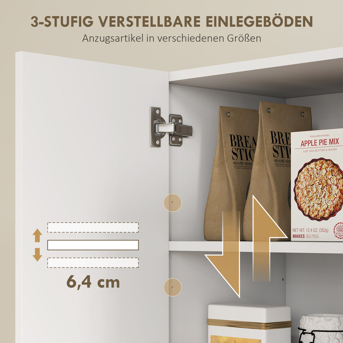 HOMCOM Küchenschrank mit offenen Regalen, Fächern, Weinregal, Vorratsschrank mit 5 Schranktüren, MDF, Weiß