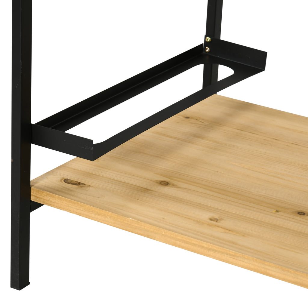Outsunny Servierwagen im Industrie-Design, wetterbeständig, 3 Haken, 1 Regal,107 cm x 65 cm x 80 cm, Schwarz +Natur