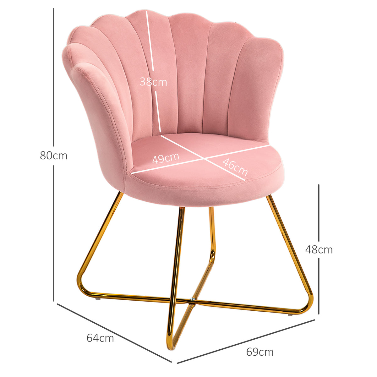 HOMCOM Polsterstuhl, Akzentstuhl mit Rückenlehne im Lotus-Design, Metallbeine, Rosa