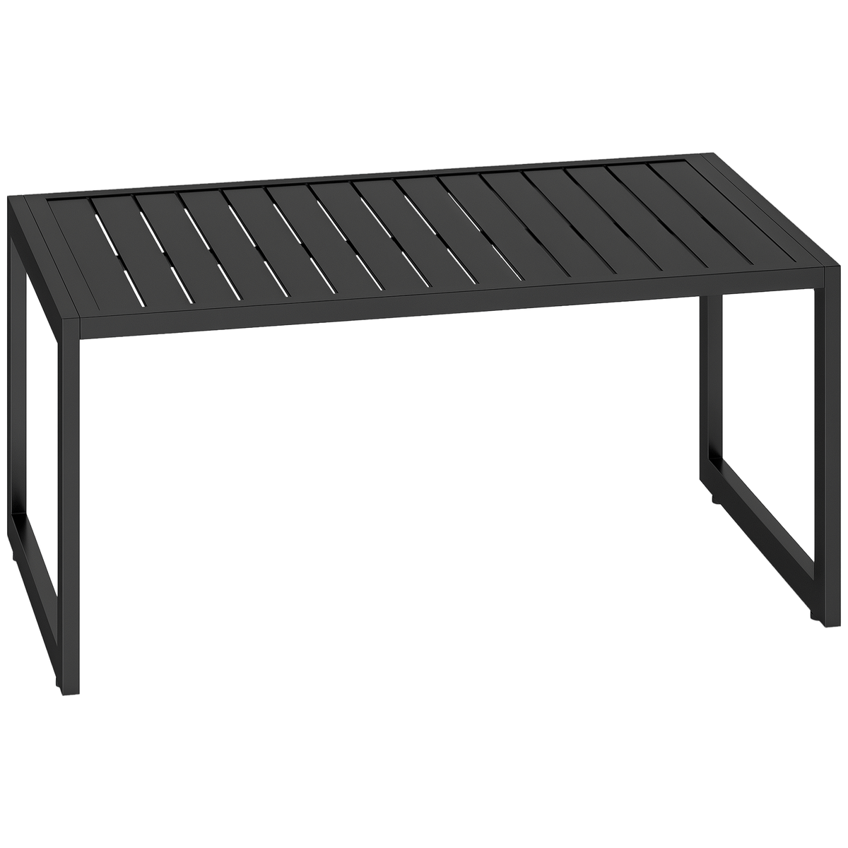 Outsunny Beistelltisch mit Latten-Design Balkontisch aus Aluminium Kaffeetisch wetterfest 90 x 50 x 42 cm Schwarz