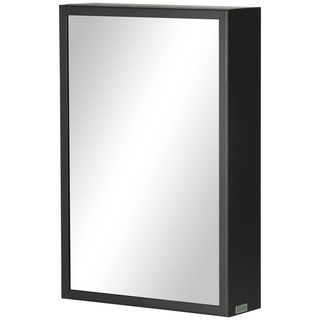 kleankin Spiegelschrank, Badschrank, 3 Regalfächer, Edelstahl, 40x12x60cm, Schwarz