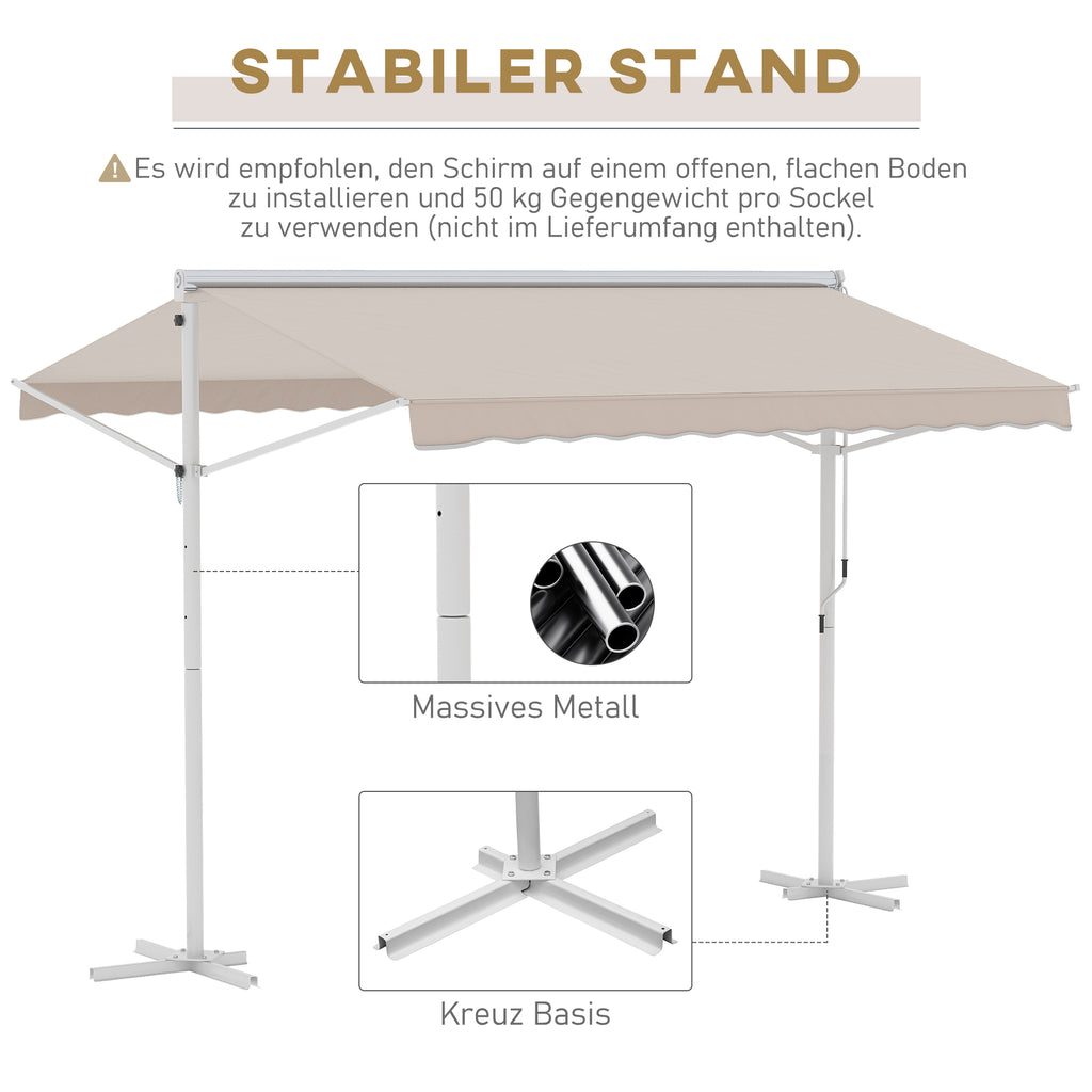 Outsunny Standmarkise Gartenmarkise Markise mit Faltarm Kurbel Terrasse Creme 3x3m