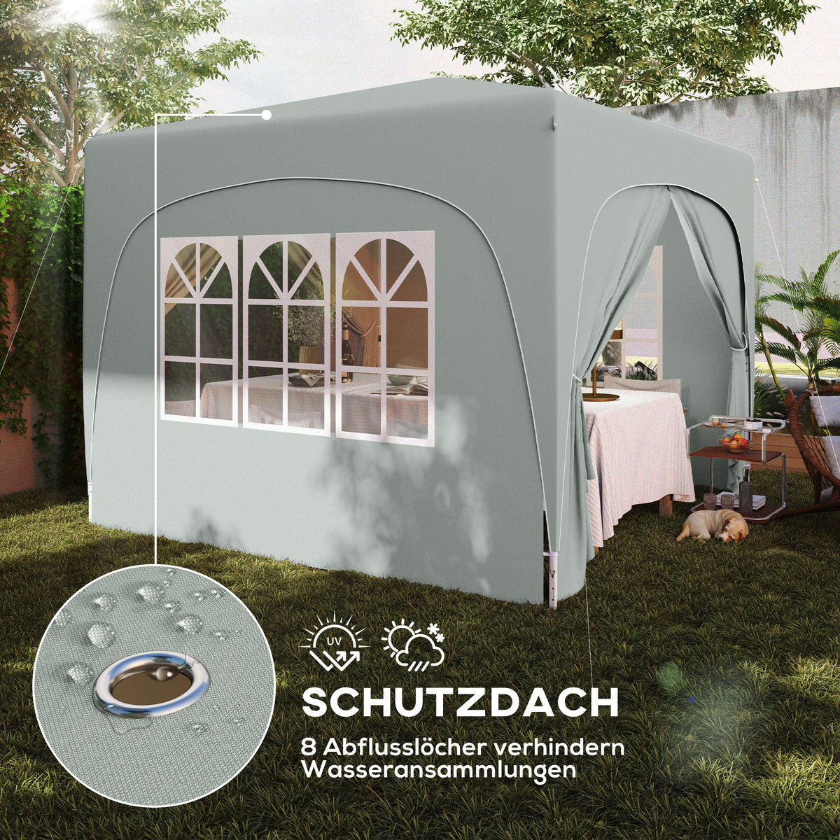 Outsunny 3 x 3 m Pavillon, Pop-up Gartenzelt mit Seitenwänden und Tragetasche, UPF50+, höhenverstellbar, Sand