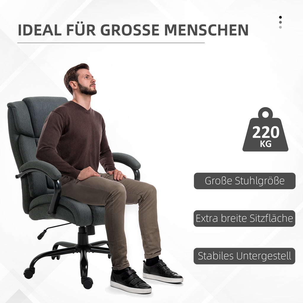 Vinsetto Bürostuhl, Ergonomischer Schreibtischstuhl, Drehstuhl mit gepolsterter Armlehne, bis 220 kg belastbar, Grau