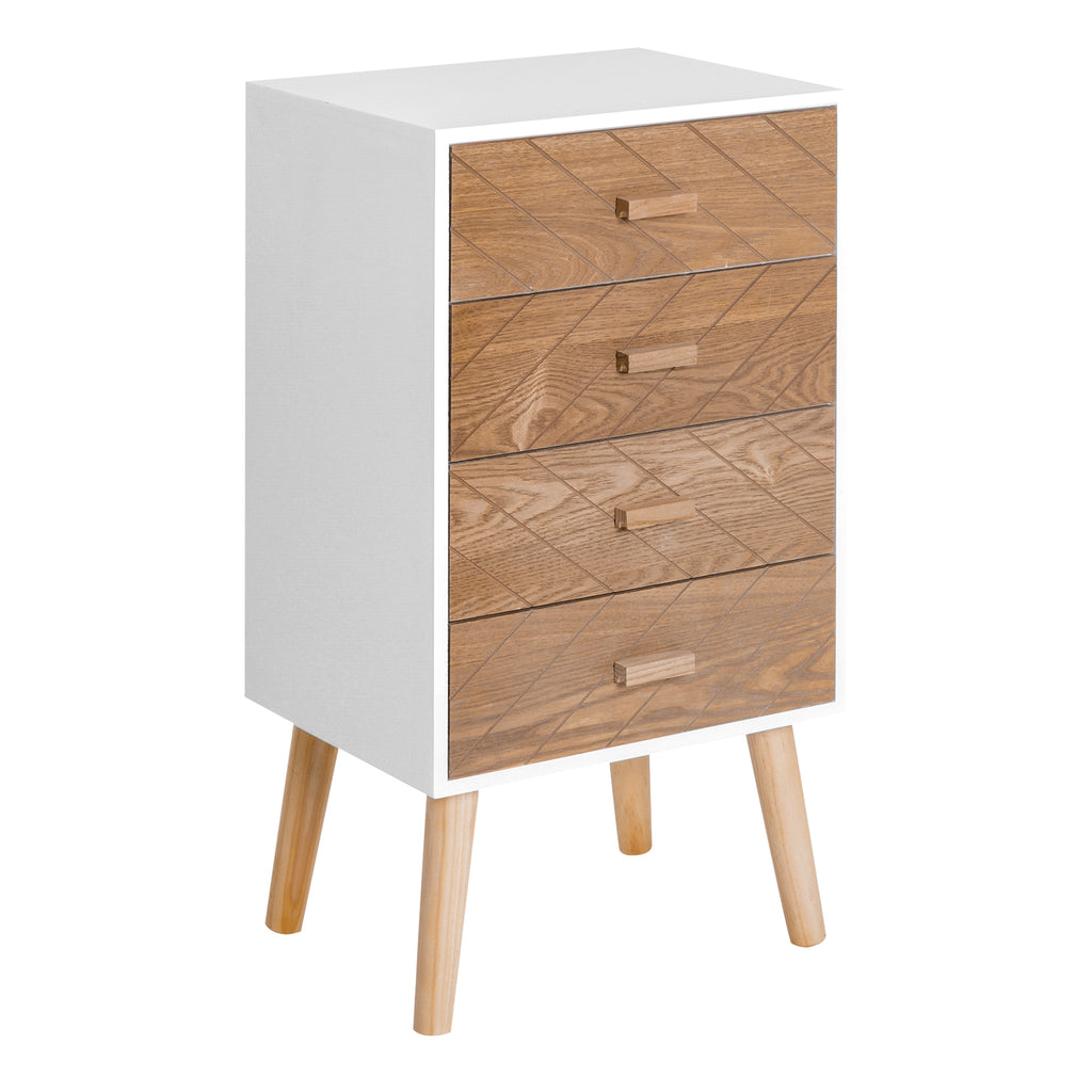 HOMCOM Nachttisch Nachtkommode Flurkommode mit Schubladen Holz weiß + natur 40 x 30 x 75 cm