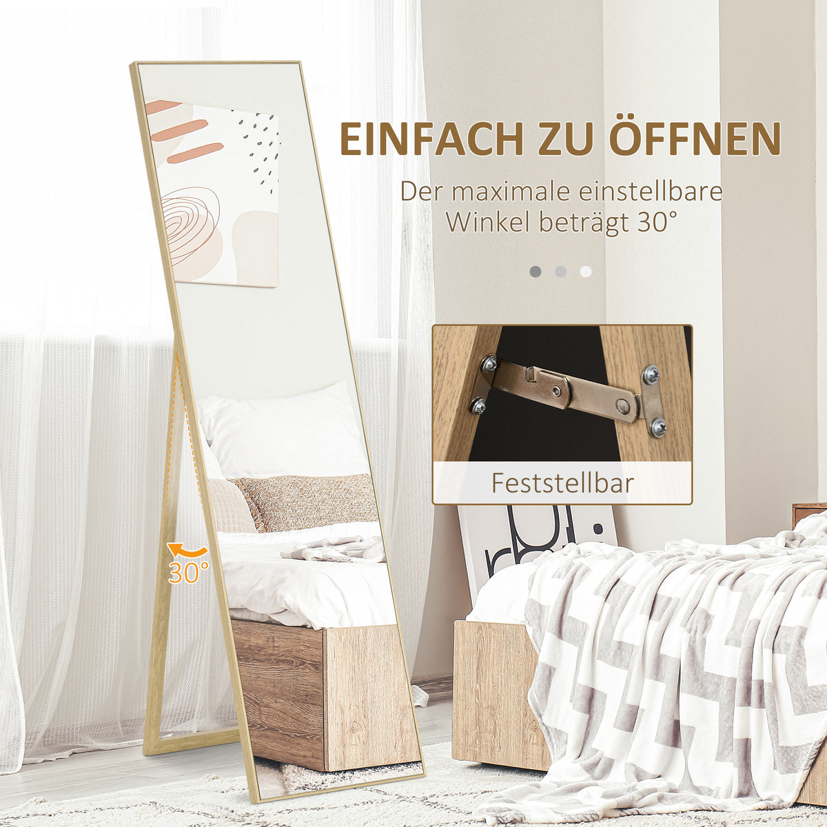 HOMCOM Ganzkörperspiegel mit Ständer, freistehend, 40 cm x 150 cm, Natur