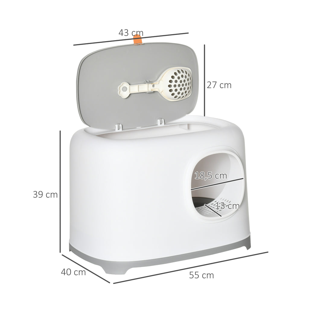 PawHut Katzenklo mit Deckel Katzentoilette mit Haube Schaufel Gitterboden XXL Katzentoilette für Katzen bis 5 kg 55 x 40 x 39 cm Weiß
