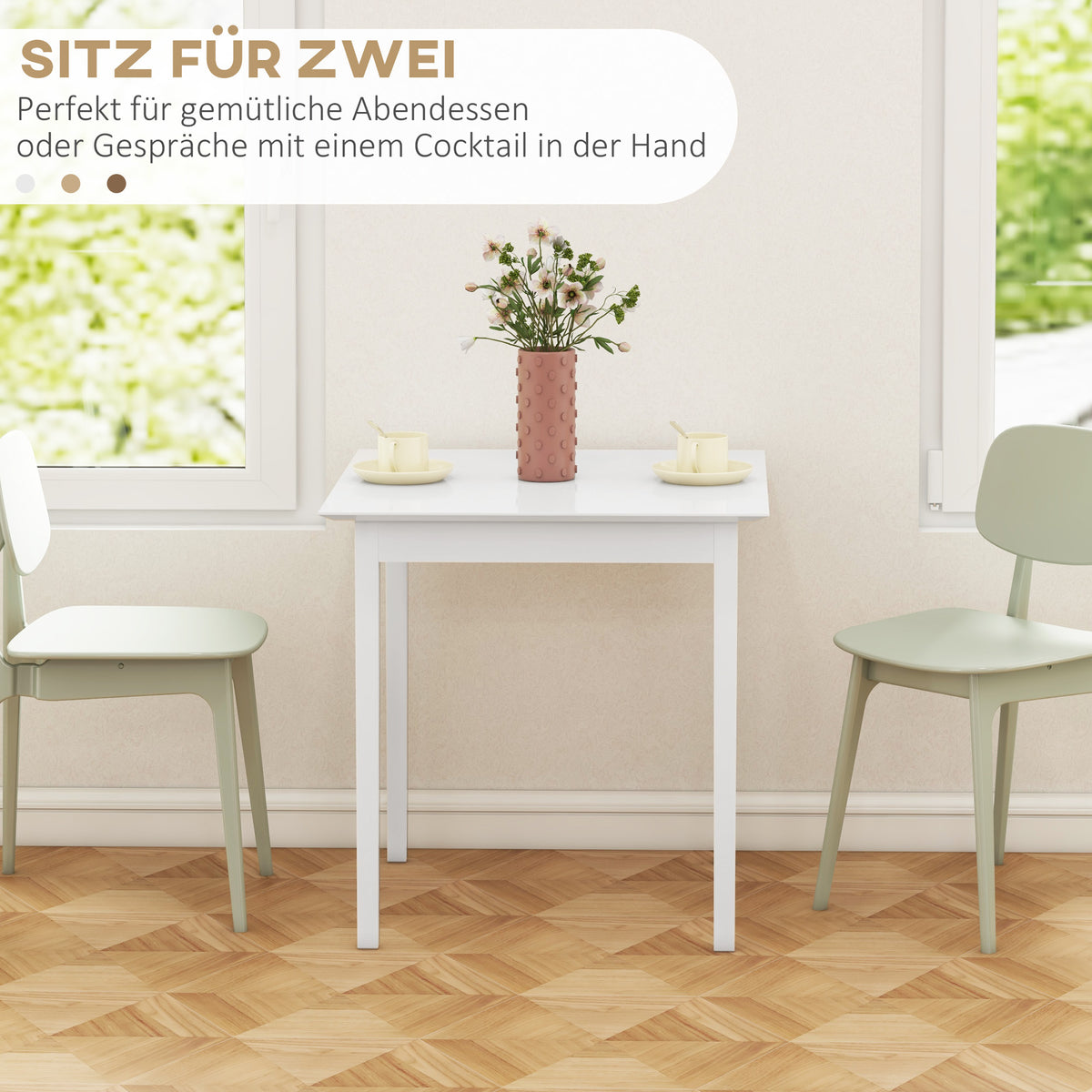 HOMCOM Küchentisch Esstisch Quadratischer Tisch, modernes Design, 75 cm x 75 cm x 76 cm, Weiß