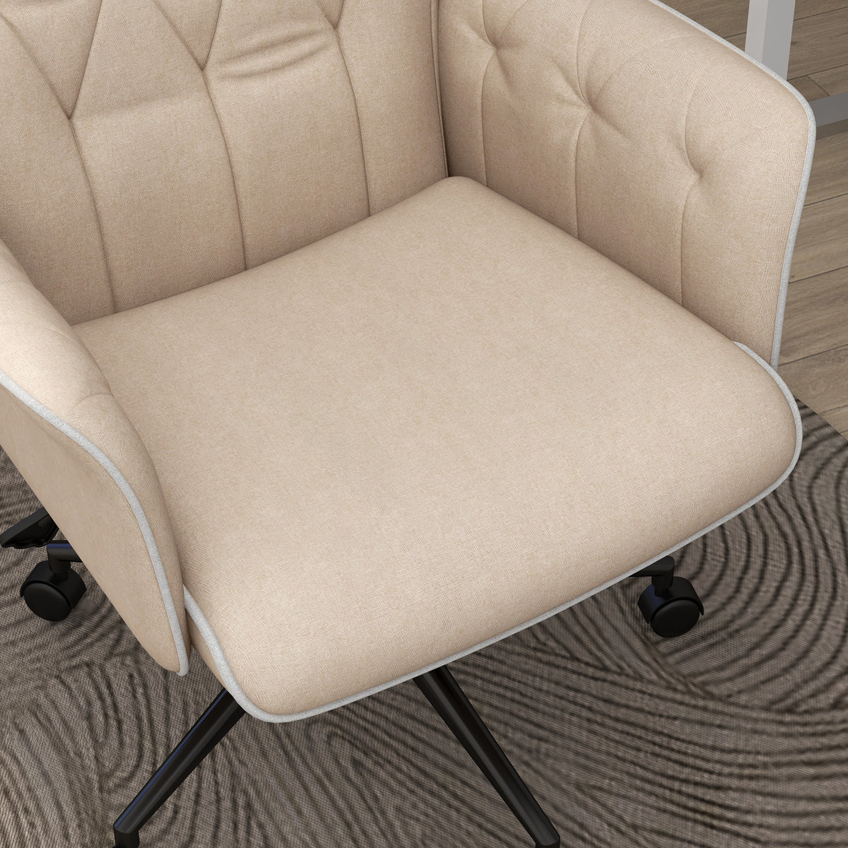 Vinsetto Bürostuhl mit Wippfunktion Drehstuhl Home-Office-Stuhl höhenverstellbarer Schreibtischstuhl Computerstuhl Arbeitsstuhl mit Armen 360°-Drehräder Schaumstoff Beige 66 x 69 x 89,5-97 cm