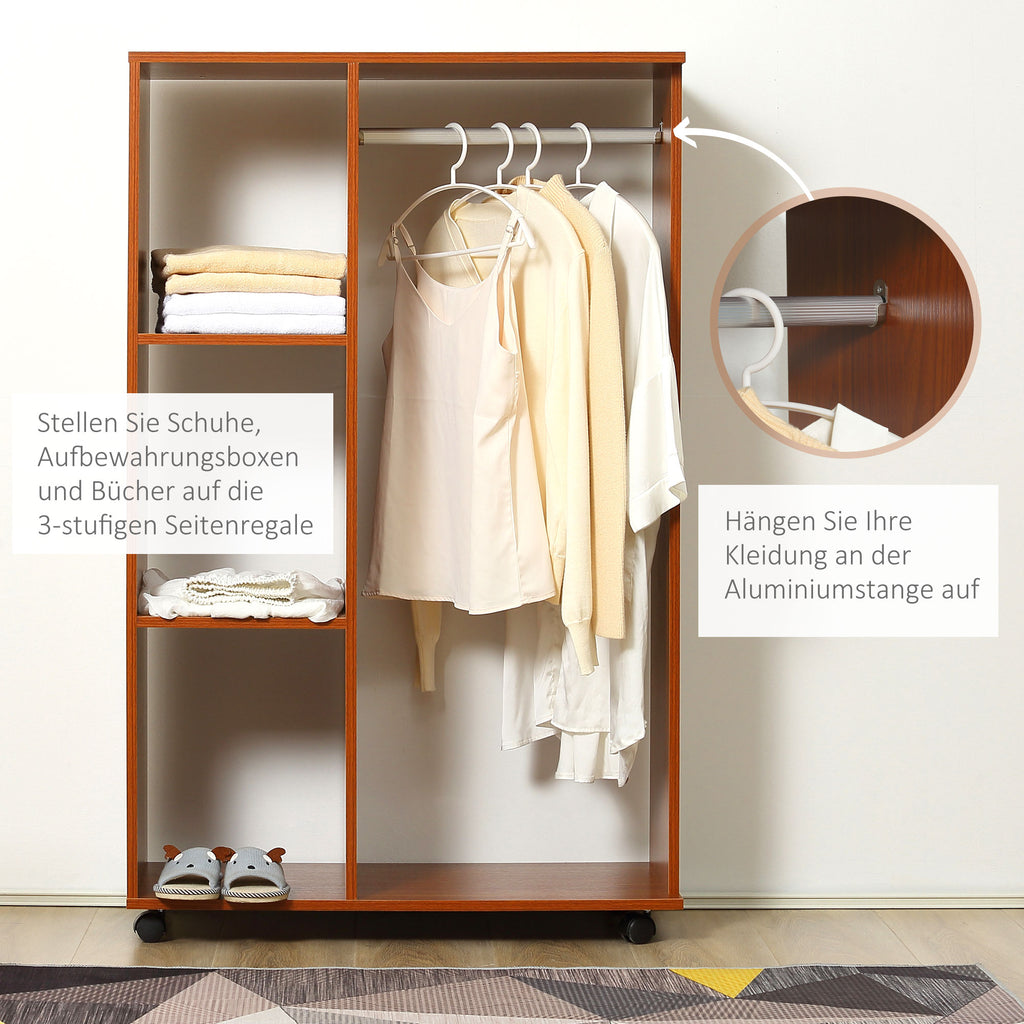 HOMCOM Kleiderschrank auf Rollen, mobile Garderobe, Garderobenschrank, Rollbarer Kleiderständer, 80 x 40 x 128 cm, Walnuss