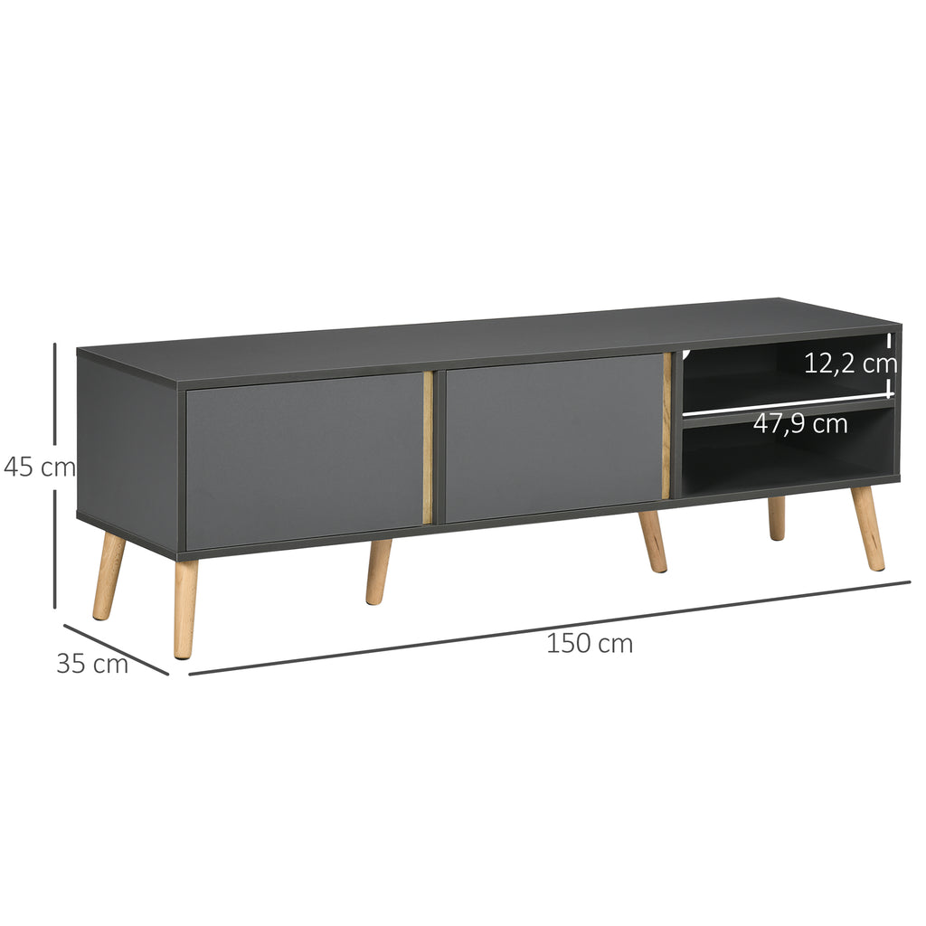 HOMCOM TV-Möbel für Fernseher bis zu 55 Zoll im skandinavischen Design mit 2 Türen 2 Nischen und Kabeldurchführungen 150 x 35 x 45 cm Dunkelgrau