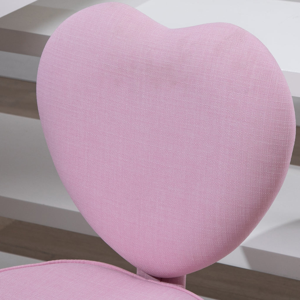 HOMCOM Drehstuhl, niedliches Herz-Design, höhenverstellbar, Stoffbezug in Leinenoptik, rosa, 40 x 50 x 79-89 cm