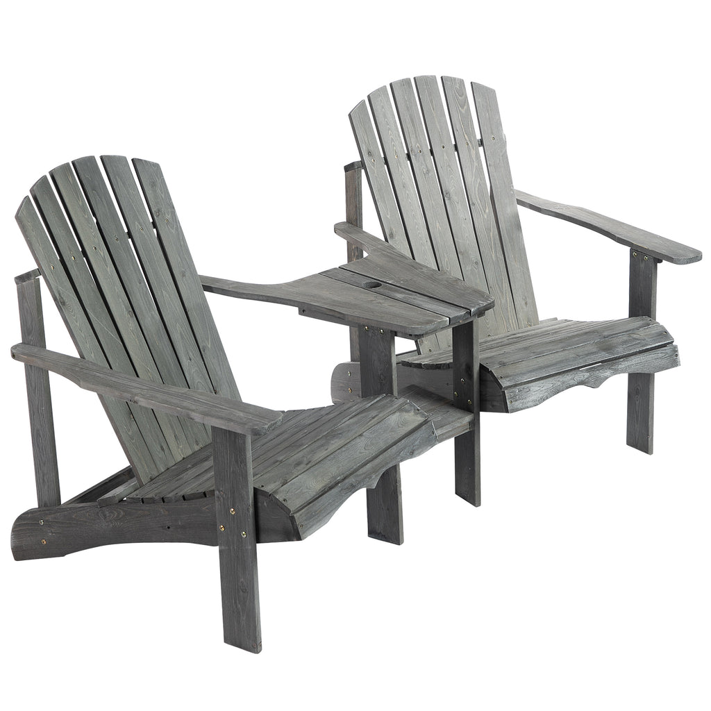 Outsunny Adirondack Gartenstuhl mit Tisch und Schirmloch 2 Sitzer Gartensessel Sitzgruppe Gartenmöbel für Balkon Massivholz Grau 178 x 87 x 92 cm