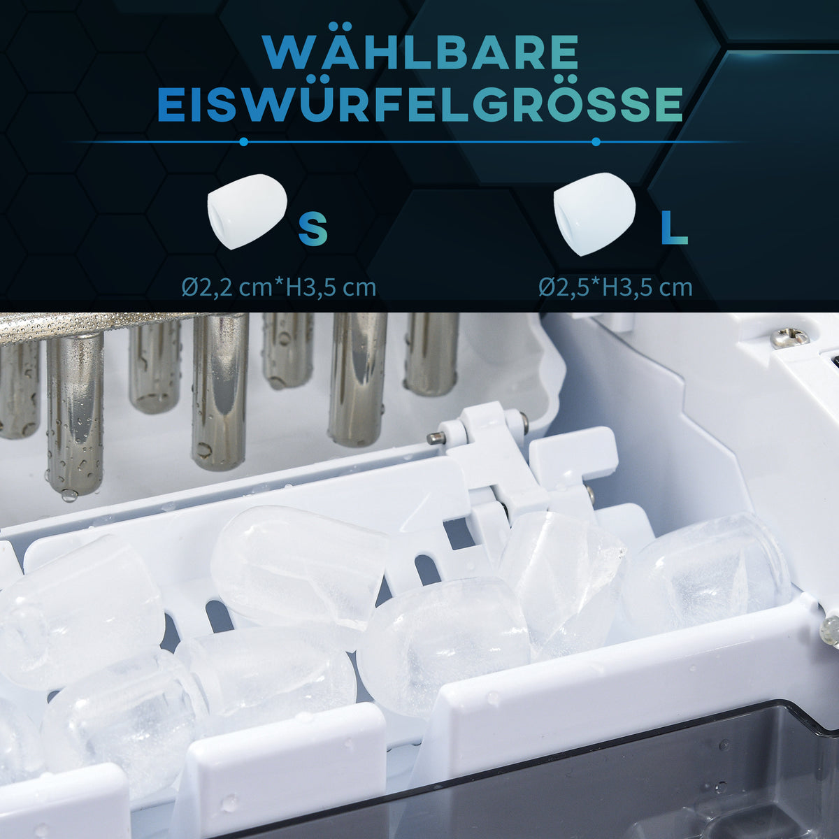 HOMCOM Eiswürfelmaschine Eiswürfelspender, Ice-Maker, 12kg/Tag, 9 Stück/ 6-12Minuten, Silber