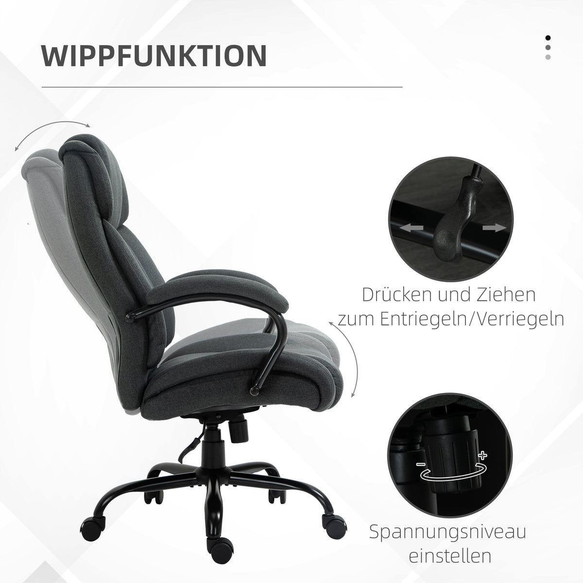 Vinsetto Bürostuhl, Ergonomischer Schreibtischstuhl, Drehstuhl mit gepolsterter Armlehne, bis 220 kg belastbar, Grau