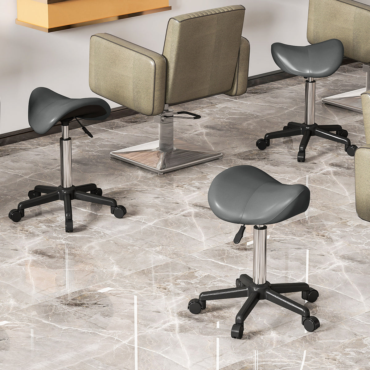 HOMCOM Rollhocker, Arbeitsstuhl mit Höhenverstellung 45-57 cm und ergonomischem Sattel, 48x47x45-57cm, Grau