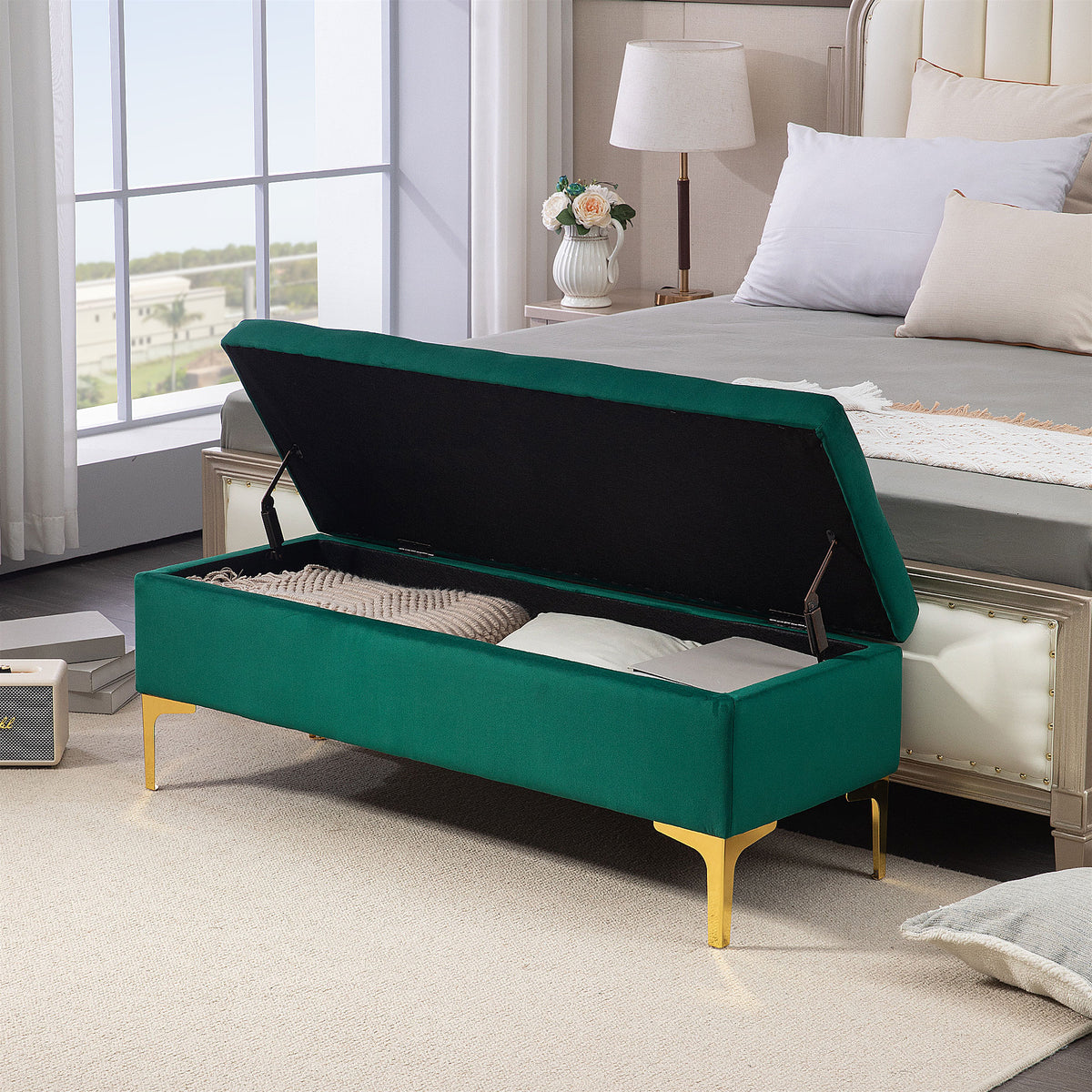 HOMCOM Sitzbank mit Stauraum, belastbar bis 120kg, 120x44x44,5cm, Grün