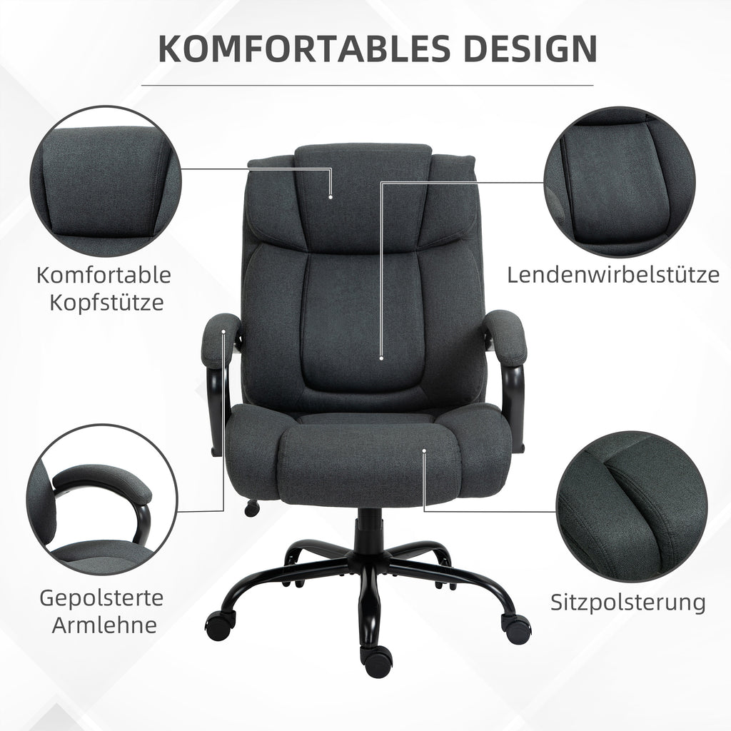 Vinsetto Bürostuhl, Ergonomischer Schreibtischstuhl, Drehstuhl mit gepolsterter Armlehne, bis 220 kg belastbar, Grau