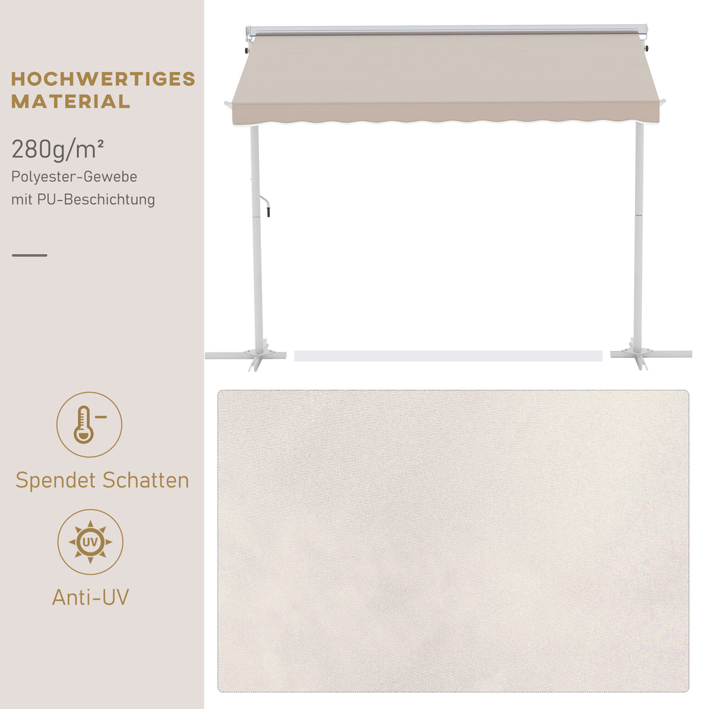 Outsunny Standmarkise Gartenmarkise Markise mit Faltarm Kurbel Terrasse Creme 3x3m