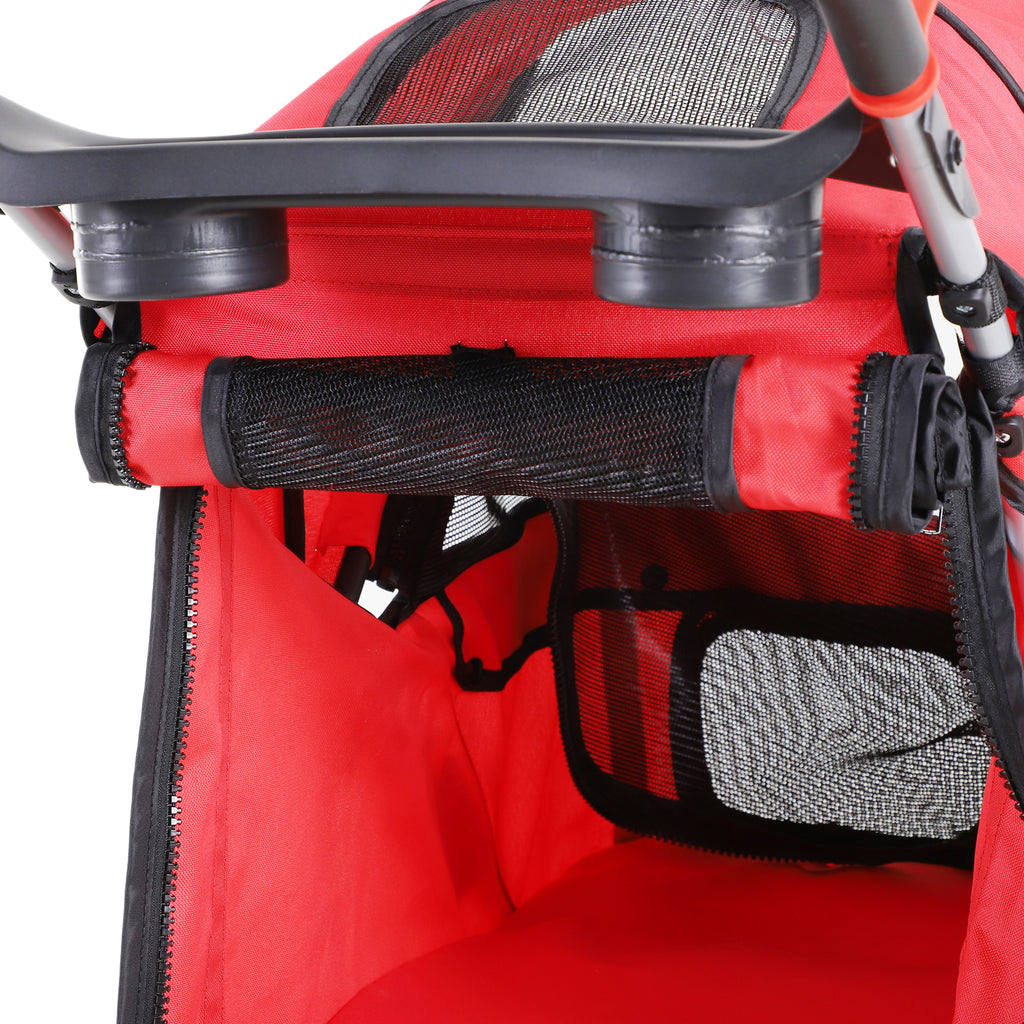 PawHut Hundewagen Hundebuggy bis 10 kg Klappbar Bodenkorb 2 Becherhalter verstellbares Vordach Rot