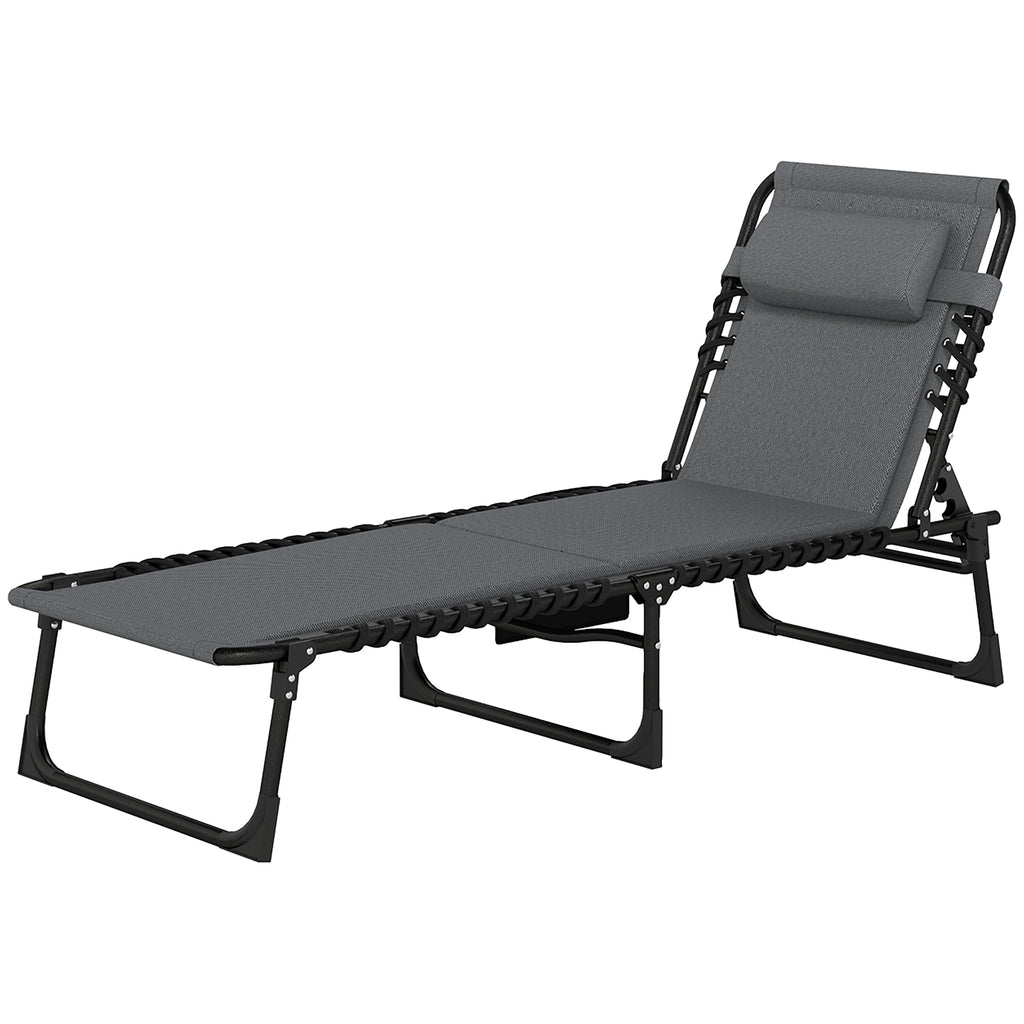 Outsunny Liegestuhl, Sonnenliege mit Polsterung und Seitentasche, Gartenliege, Pool-Liege, Polsterliege, Grau