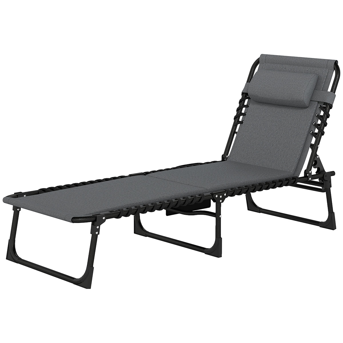 Outsunny Liegestuhl, Sonnenliege mit Polsterung und Seitentasche, Gartenliege, Pool-Liege, Polsterliege, Grau