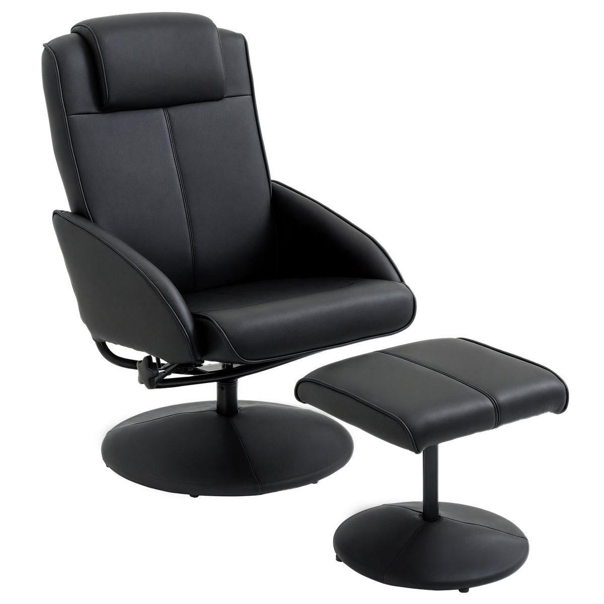 HOMCOM Relaxsessel mit Fußhocker, Kunstleder-Bezug, neigbar, ergonomisches Design, Schwarz