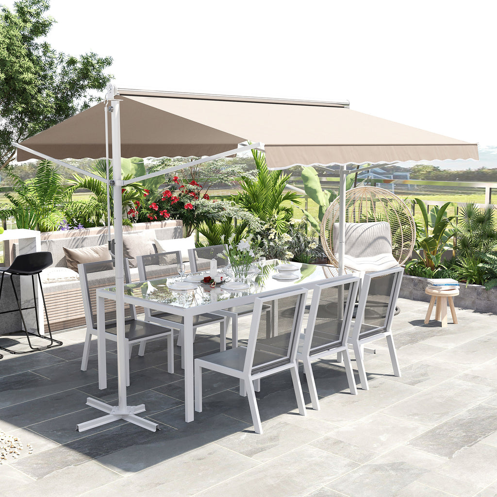 Outsunny Standmarkise Gartenmarkise Markise mit Faltarm Kurbel Terrasse Creme 3x3m