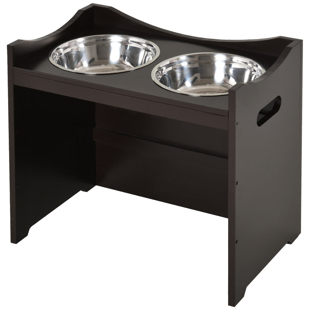 PawHut Futternapf Höhenverstellbar, Erhöhtes Futterstation mit 2L Futterschale aus Edelstahl, mit Futterständer, Griff, Hundebar für alle Hundegrößen, Kaffee