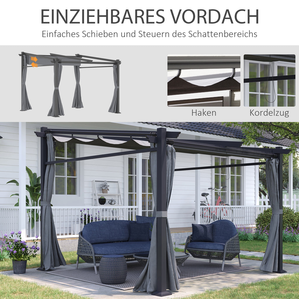 Outsunny Pergola, inklusive Befestigungsmaterial, ausziehbares Dach, 2.,97 m x 2,95 m x 2,3 m, Dunkelgrau