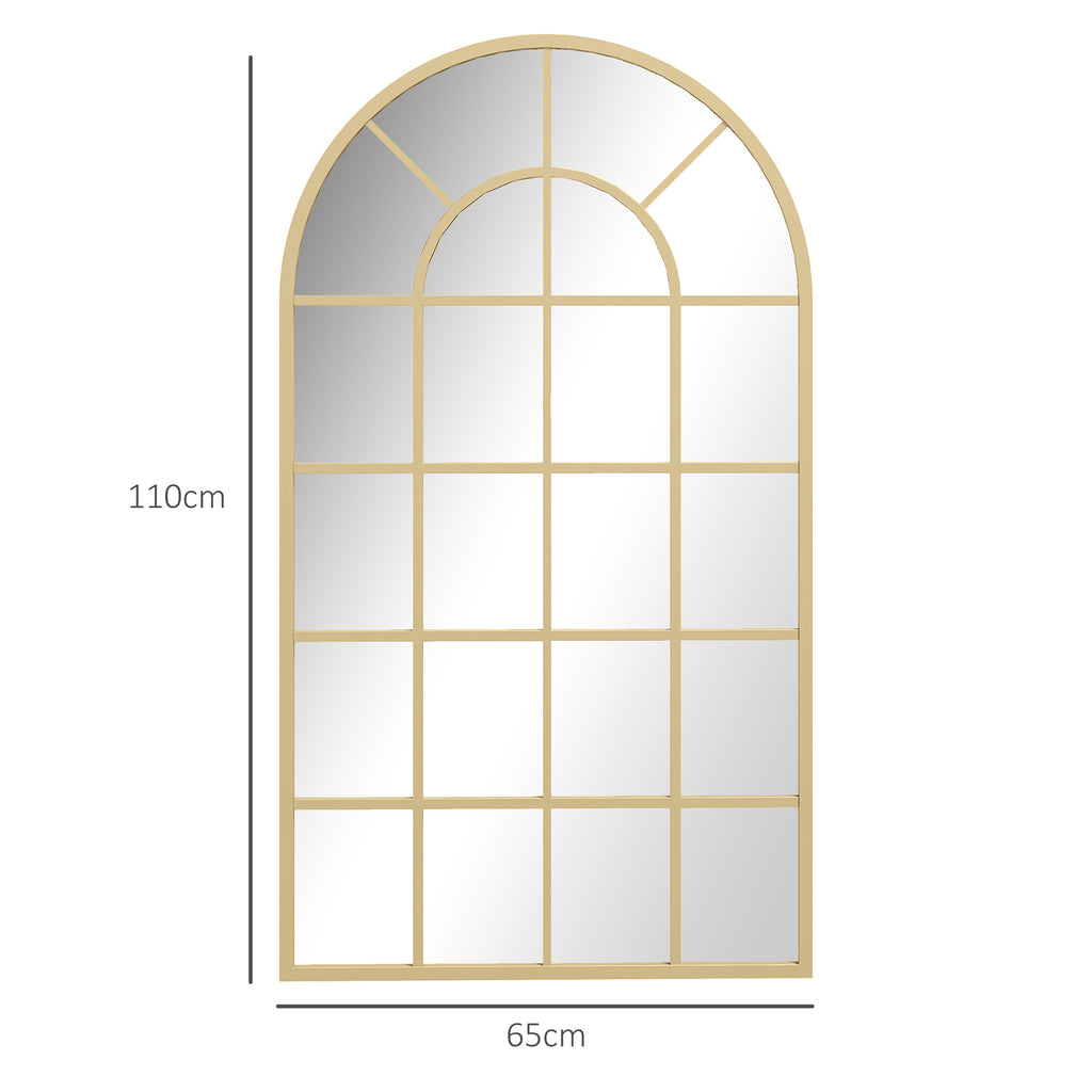 HOMCOM Wandspiegel, Fenster-Design, Flurspiegel, Metallrahmen, 110 x 65 cm, Gold