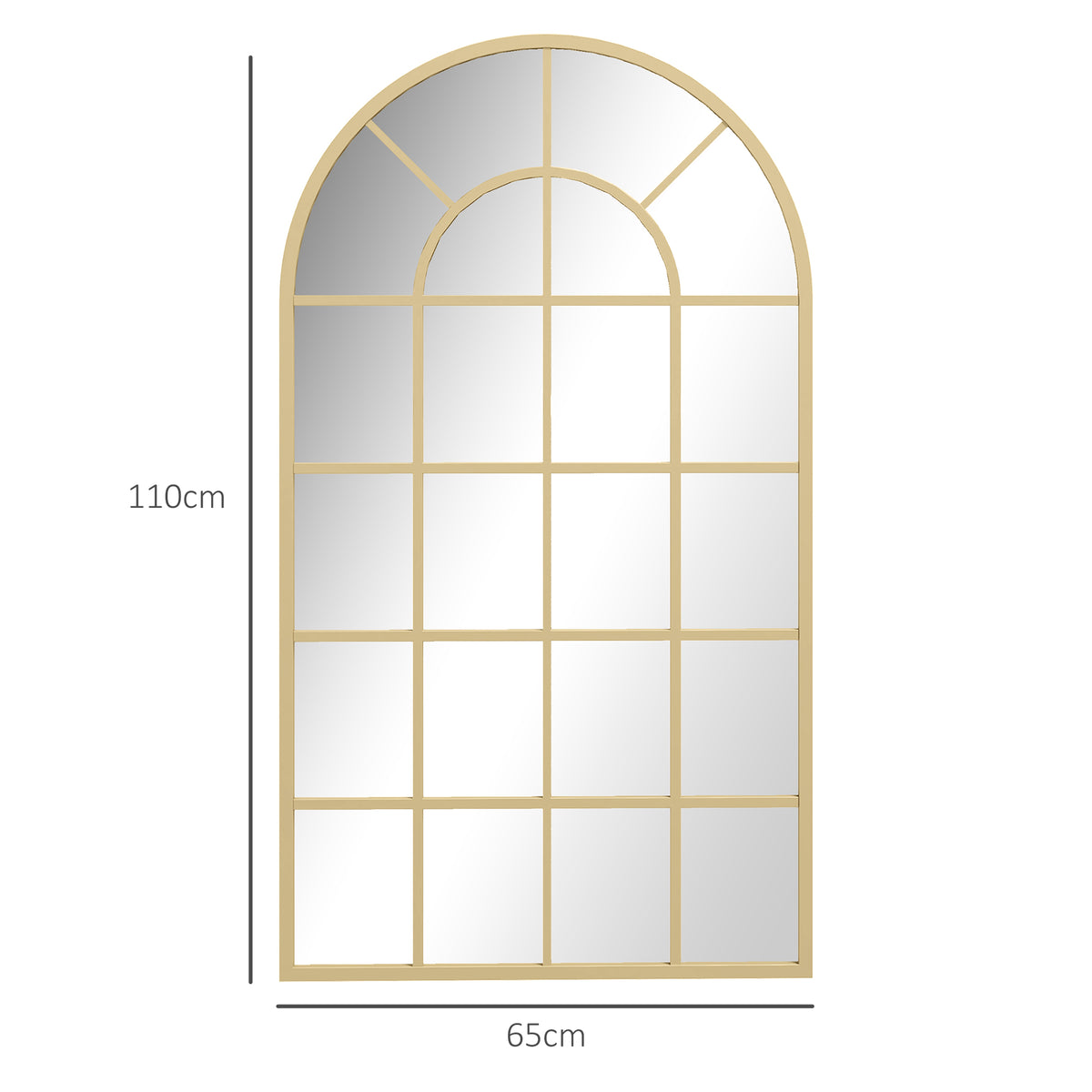 HOMCOM Wandspiegel, Fenster-Design, Flurspiegel, Metallrahmen, 110 x 65 cm, Gold
