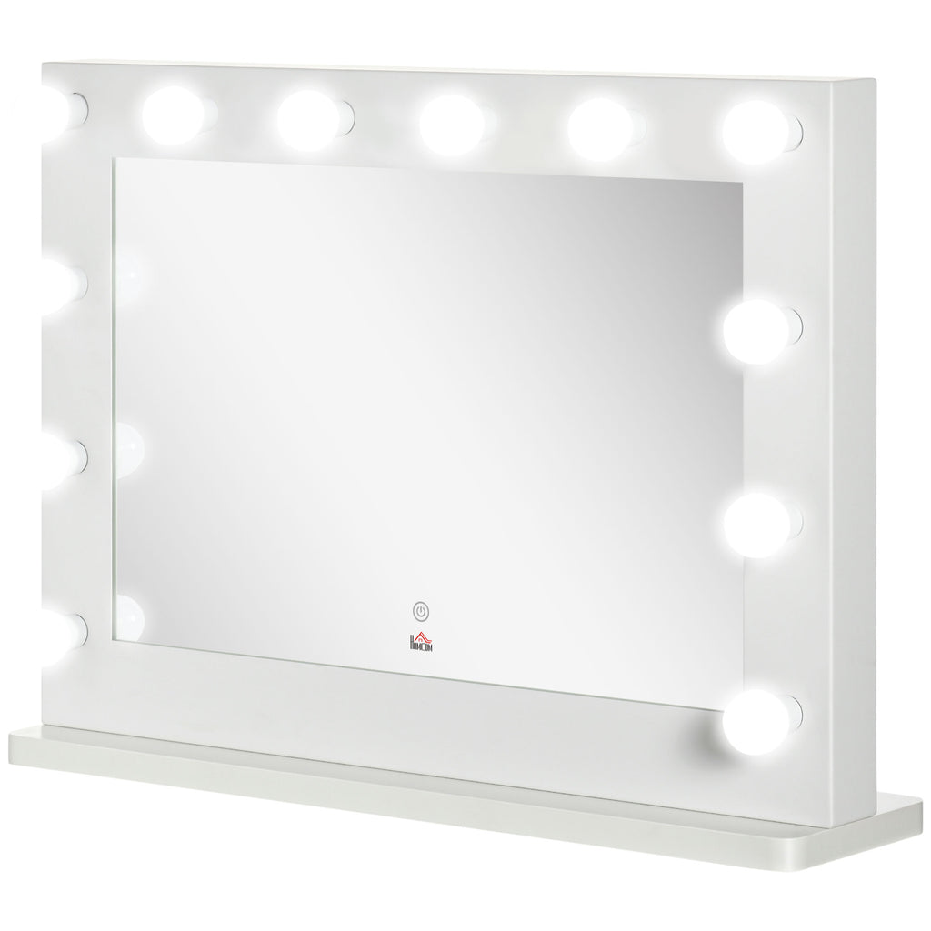 HOMCOM Hollywood Spiegel mit Beleuchtung, Touch-Steuerung, Memory-Funktion, 12 dimmbare LED-Lampen, weiß, 80 x 60 cm