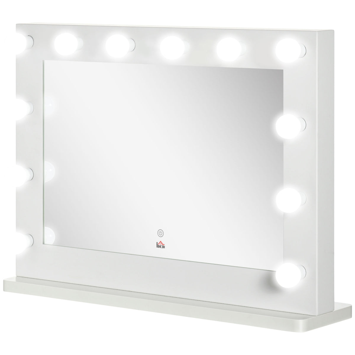 HOMCOM Hollywood Spiegel mit Beleuchtung, Touch-Steuerung, Memory-Funktion, 12 dimmbare LED-Lampen, weiß, 80 x 60 cm