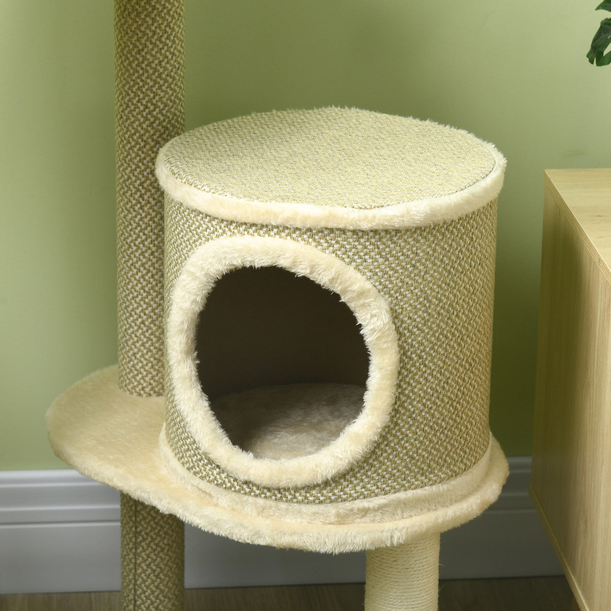 PawHut Kratzbaum Katzenbaum, 1 Katzenbett, 1 Katzenhöhle, 2 Liegeflächen, 124 cm x 59 cm x 40cm +Beige