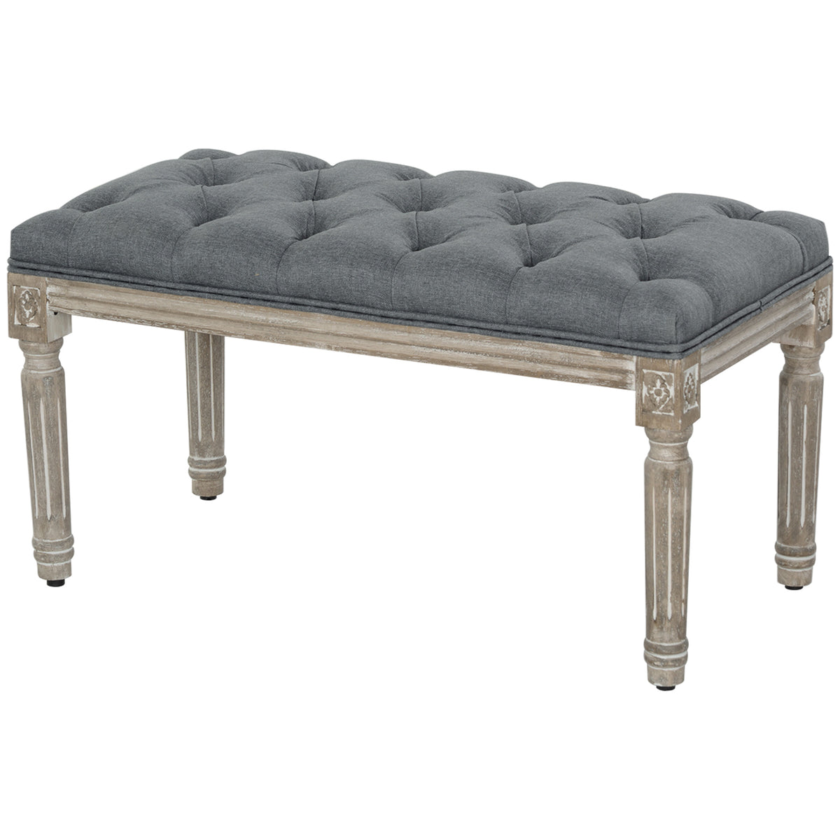 HOMCOM Polsterbank, Sitzbank, Bettbank mit Leinenoptik, Schminkbank für Flur, Diele, Schlafzimmer, Gummiholz, Grau, 81 x 41 x 41 cm