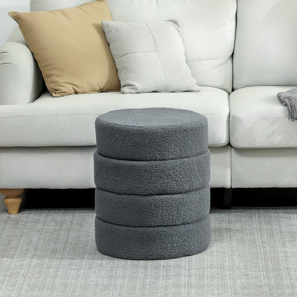 HOMCOM Hocker, rund, Teddyfleece, Metallgestell, bis 120kg, Φ40x45H cm, Dunkelgrau