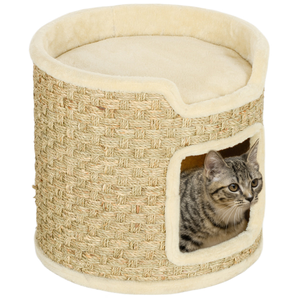 PawHut Katzenkratzbaum, Spiel- und Entspannungsbereich, Plüsch, Φ38 x 37H cm, Khaki-Beige, bis zu 5 kg
