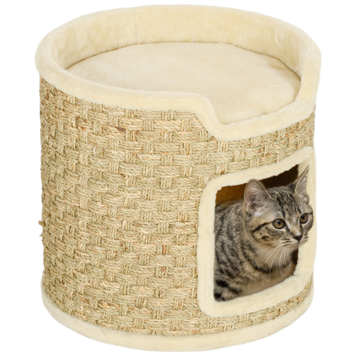 PawHut Katzenkratzbaum, Spiel- und Entspannungsbereich, Plüsch, Φ38 x 37H cm, Khaki-Beige, bis zu 5 kg
