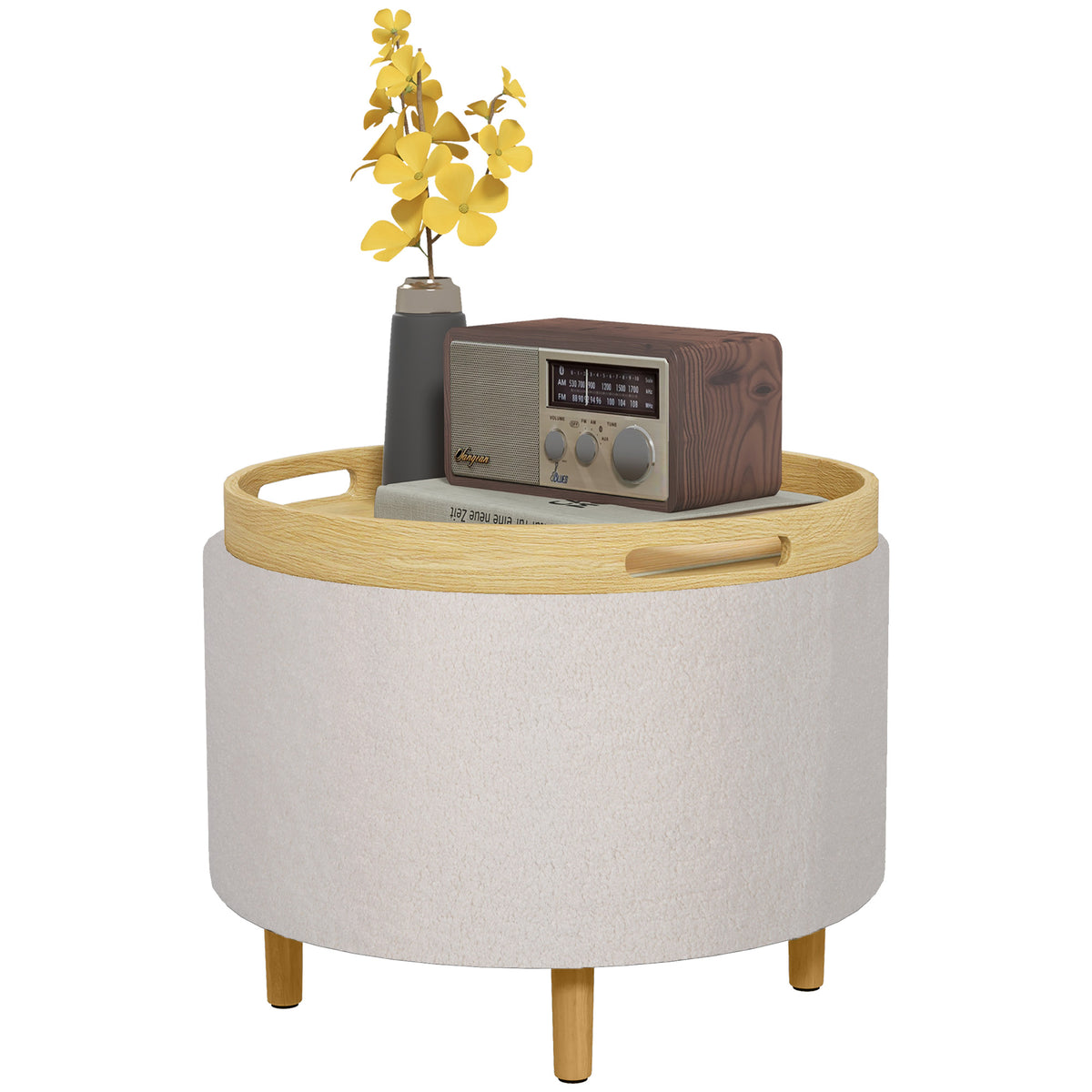 HOMCOM Hocker Polsterhocker, Teddyfleece, versteckter Stauraum, umkehrbarer Deckel, 56 cm x 56 cm x 42 cm, Weiß