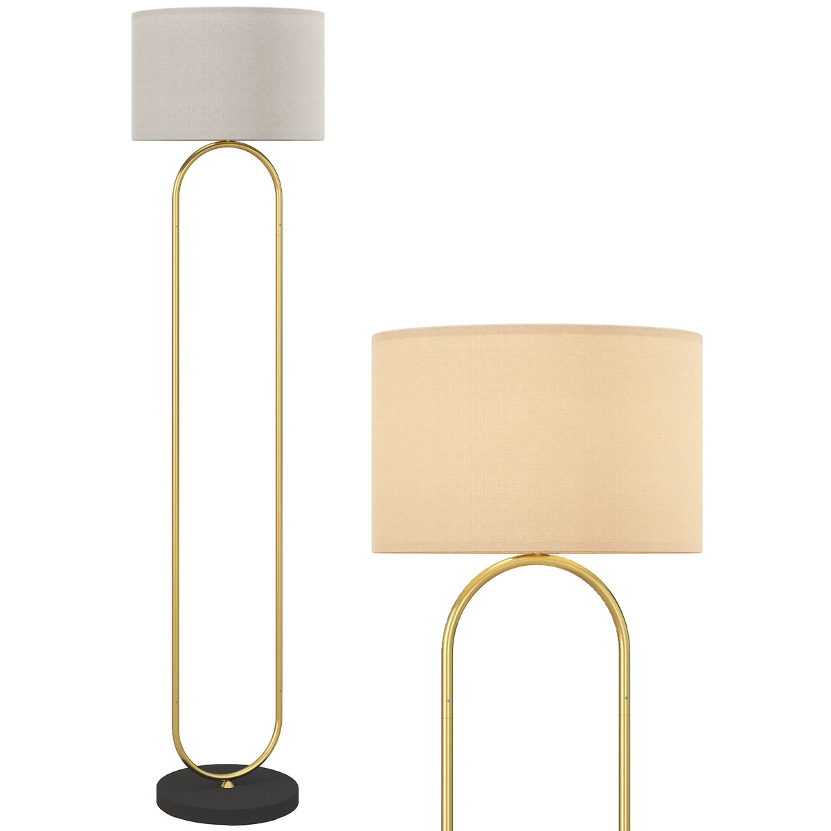 HOMCOM Stehlampe mit Leinenschirm und E27-Fassung, moderner Stil, Fußschalter für Wohnzimmer und Schlafzimmer, 156 cm, gold und schwarz