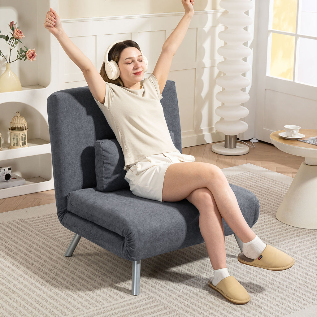 HOMCOM Polstersessel mit Bettfunktion, 2-in-1 Design, Schlafsessel, Gästebett, Stoffbezug, mit Kissen, Dunkelgrau