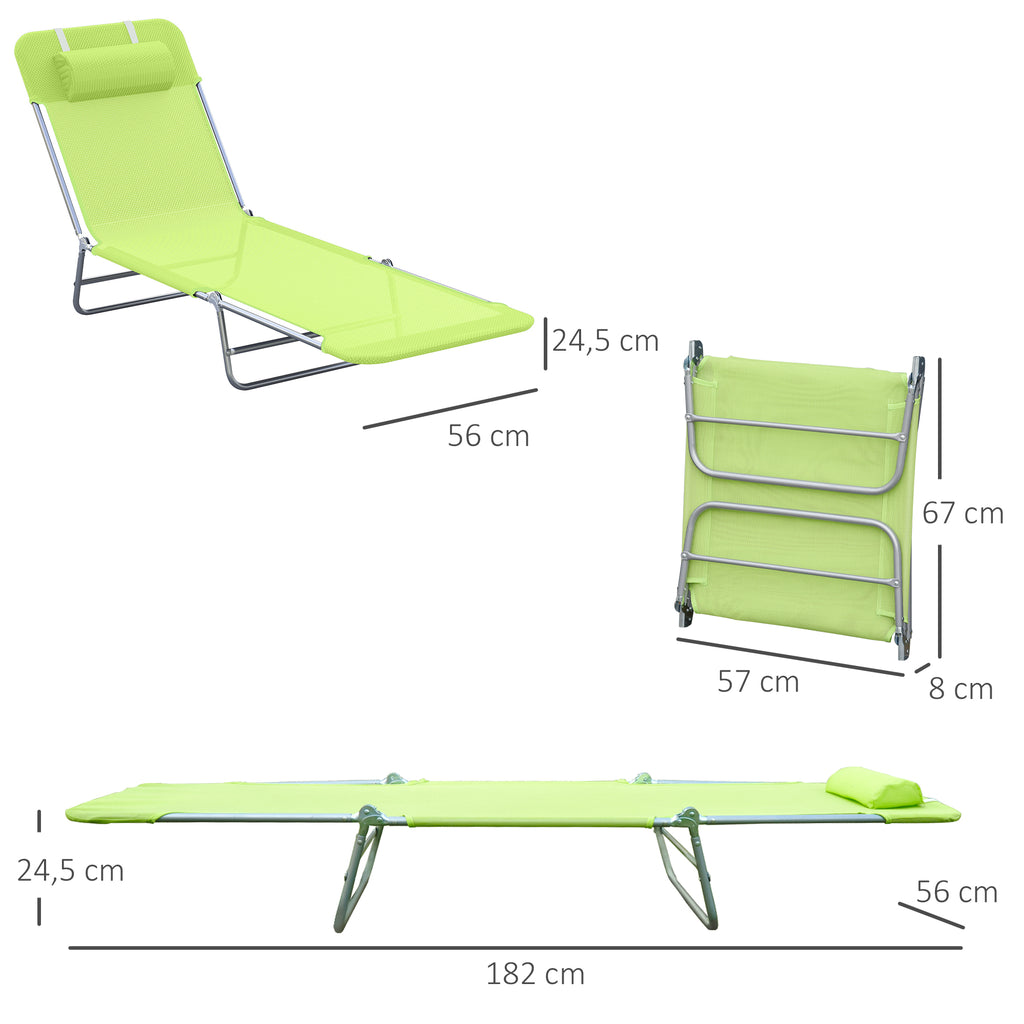 Outsunny Sonnenliege klappbar Gartenliege mit Kopfkissen Liegestuhl verstellbar mit 5-Fach Campingliege bis 120kg belastbar für Garten, Balkon und Pool geeignet, 4 Farben(Grün)