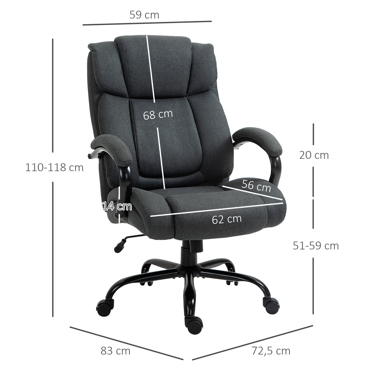 Vinsetto Bürostuhl, Ergonomischer Schreibtischstuhl, Drehstuhl mit gepolsterter Armlehne, bis 220 kg belastbar, Grau